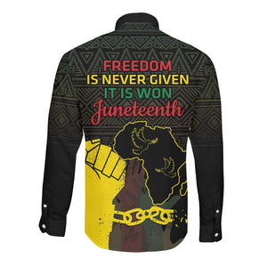 Juneteenth Freedom Day Long Sleeve Button Shirt 1865 Black Independence African Pattern