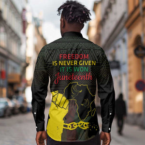 Juneteenth Freedom Day Long Sleeve Button Shirt 1865 Black Independence African Pattern