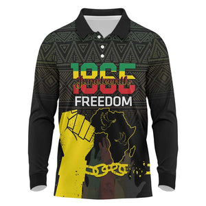 Juneteenth Freedom Day Long Sleeve Polo Shirt 1865 Black Independence African Pattern