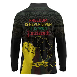 Juneteenth Freedom Day Long Sleeve Polo Shirt 1865 Black Independence African Pattern