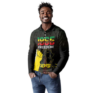 Juneteenth Freedom Day Long Sleeve Polo Shirt 1865 Black Independence African Pattern