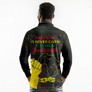 Juneteenth Freedom Day Long Sleeve Polo Shirt 1865 Black Independence African Pattern