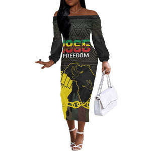 Juneteenth Freedom Day Off The Shoulder Long Sleeve Dress 1865 Black Independence African Pattern