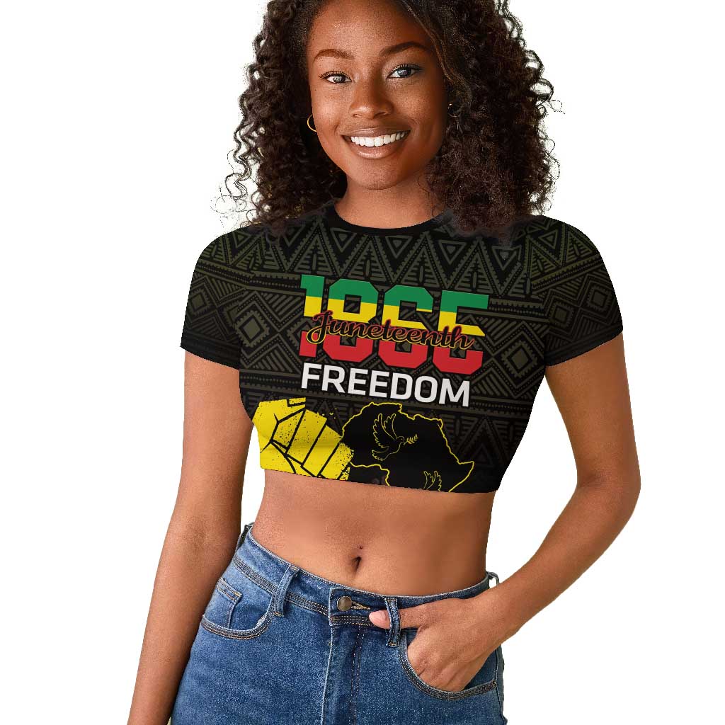 Juneteenth Freedom Day Raglan Cropped T shirt 1865 Black Independence African Pattern