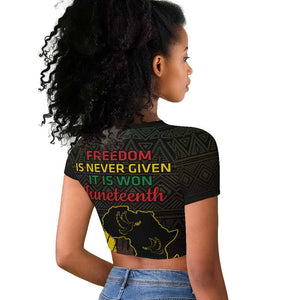 Juneteenth Freedom Day Raglan Cropped T shirt 1865 Black Independence African Pattern