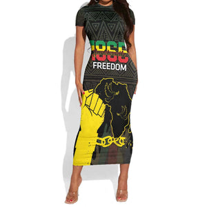 Juneteenth Freedom Day Short Sleeve Bodycon Dress 1865 Black Independence African Pattern