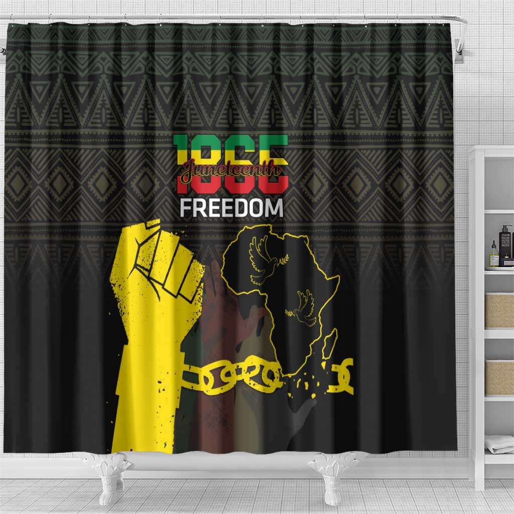 Juneteenth Freedom Day Shower Curtain 1865 Black Independence African Pattern