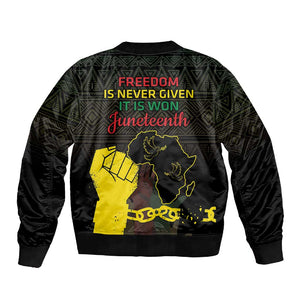 Juneteenth Freedom Day Sleeve Zip Bomber Jacket 1865 Black Independence African Pattern