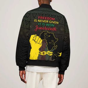 Juneteenth Freedom Day Sleeve Zip Bomber Jacket 1865 Black Independence African Pattern