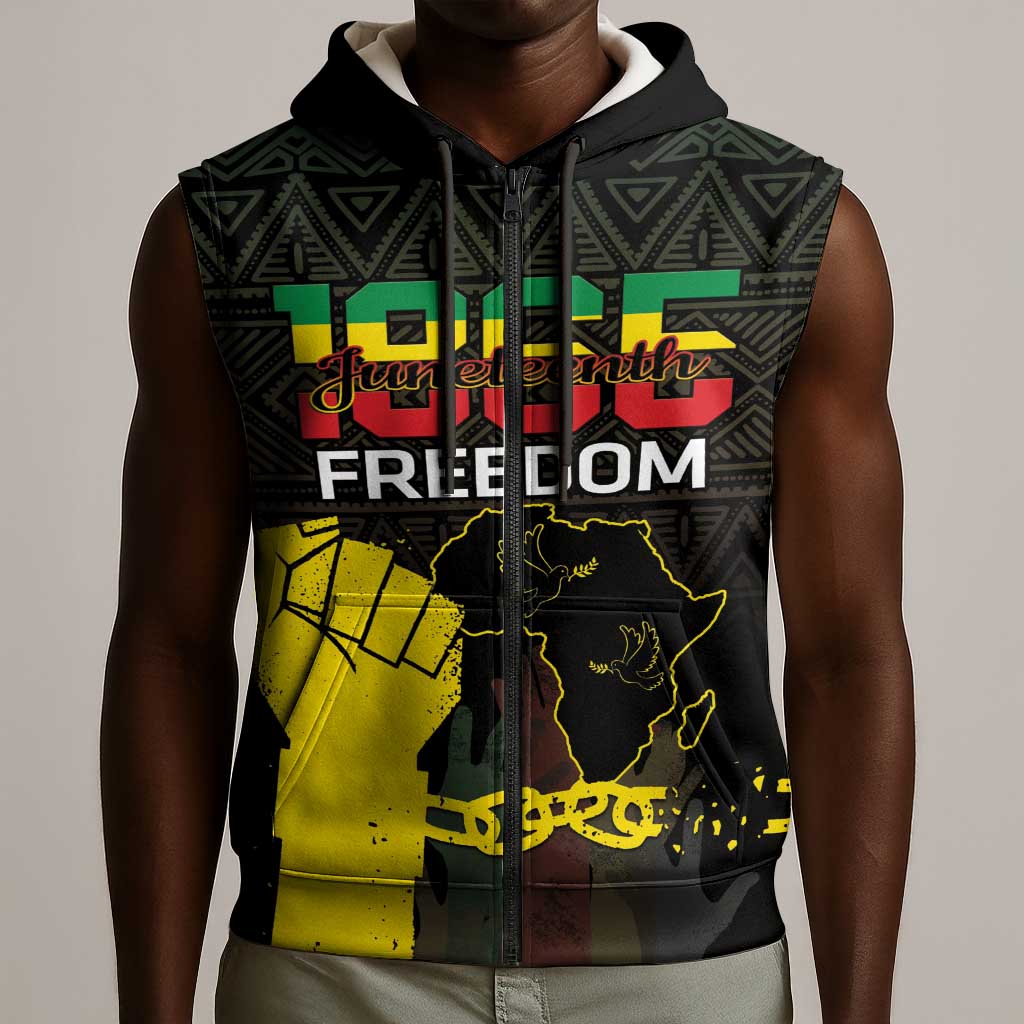 Juneteenth Freedom Day Sleeveless Zip Hoodie 1865 Black Independence African Pattern - African Pride
