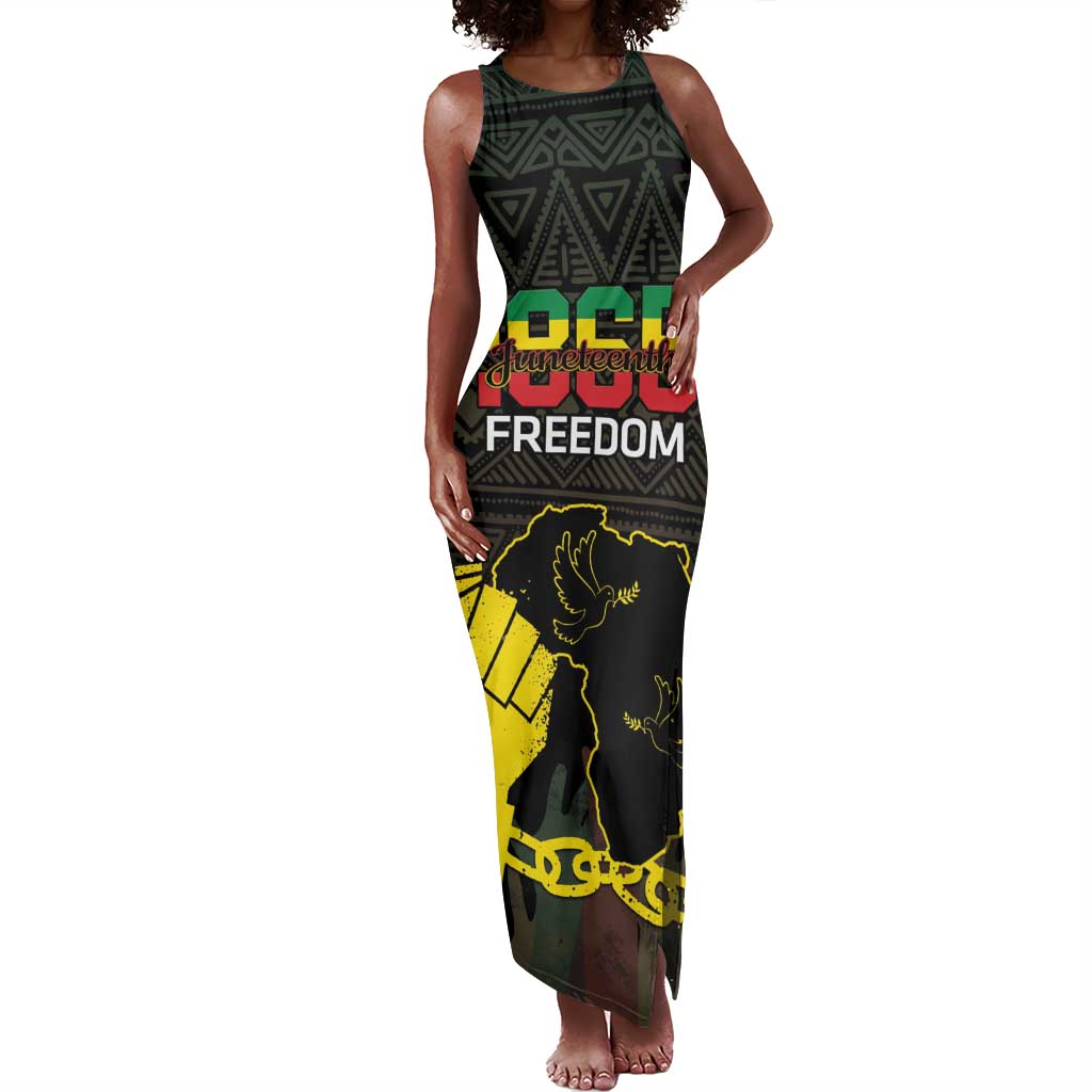 Juneteenth Freedom Day Tank Maxi Dress 1865 Black Independence African Pattern