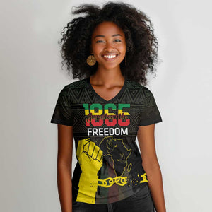 Juneteenth Freedom Day Women V-Neck T-Shirt 1865 Black Independence African Pattern