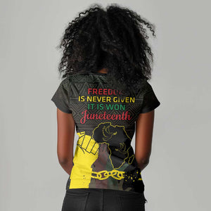 Juneteenth Freedom Day Women V-Neck T-Shirt 1865 Black Independence African Pattern