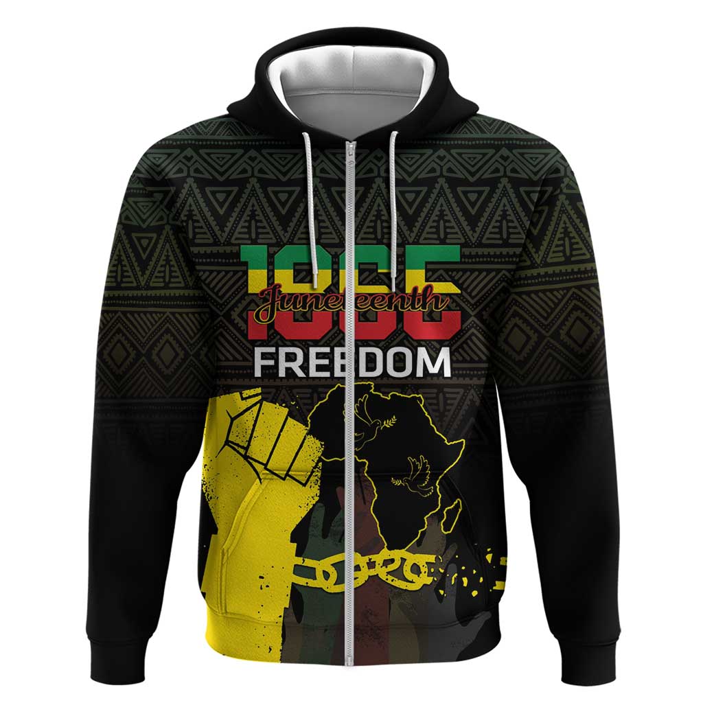 Juneteenth Freedom Day Zip Hoodie 1865 Black Independence African Pattern