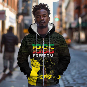 Juneteenth Freedom Day Zip Hoodie 1865 Black Independence African Pattern