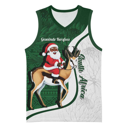 South Africa Christmas In July Basketball Jersey Geseende Kersfees Springbok Black Santa LT14