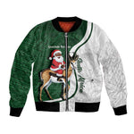 South Africa Christmas In July Bomber Jacket Geseende Kersfees Springbok Black Santa