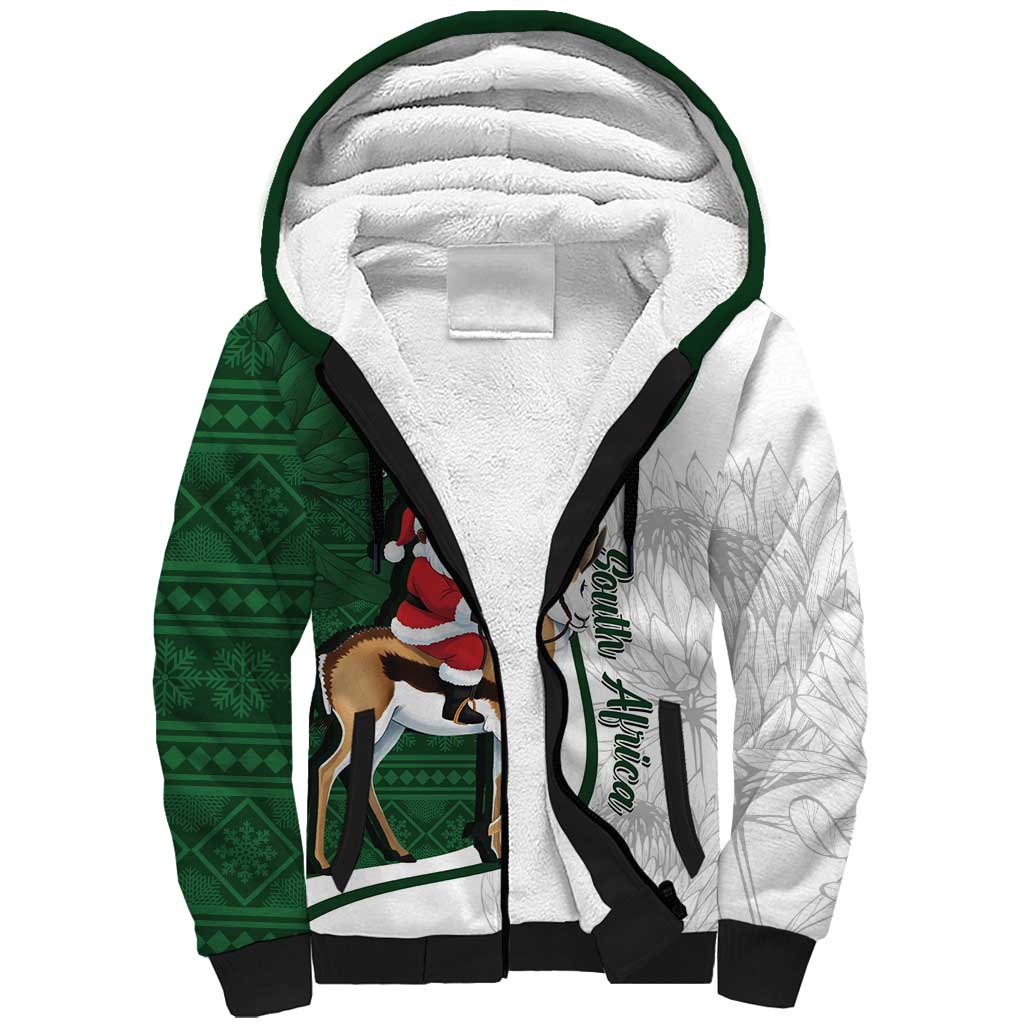 South Africa Christmas In July Sherpa Hoodie Geseende Kersfees Springbok Black Santa