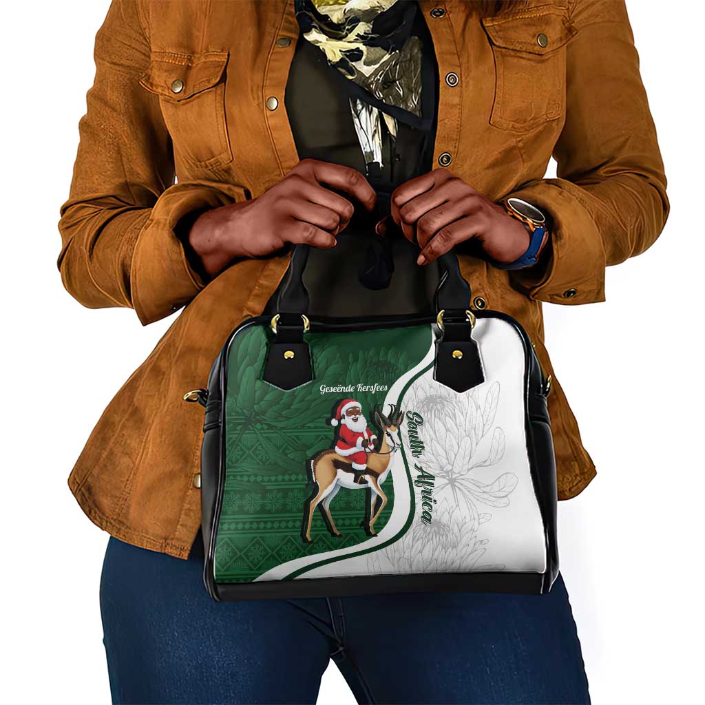 South Africa Christmas In July Shoulder Handbag Geseende Kersfees Springbok Black Santa