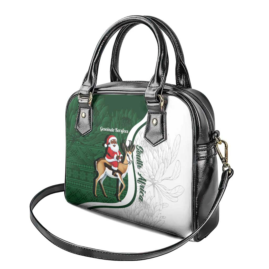 South Africa Christmas In July Shoulder Handbag Geseende Kersfees Springbok Black Santa