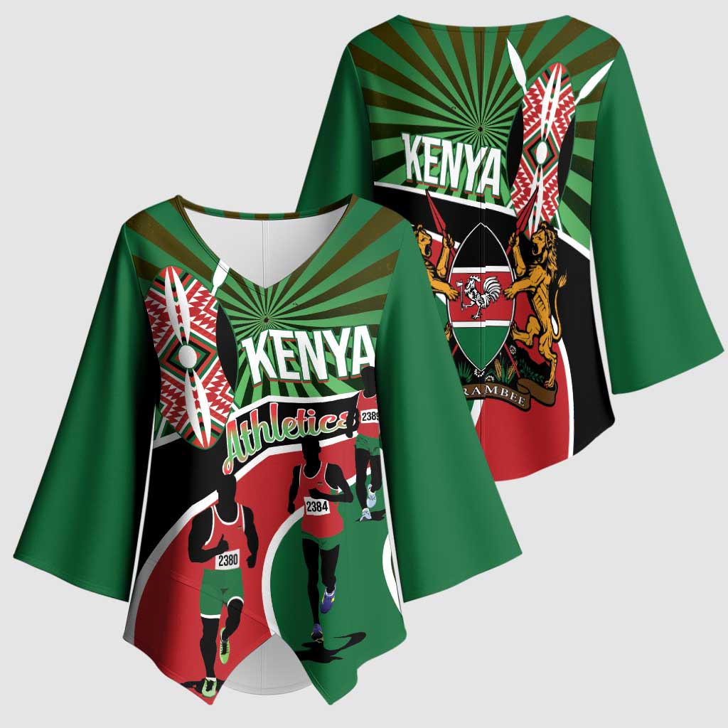 Athletics Kenya Kimono Sleeve Blouse Maasai Shield Running Way