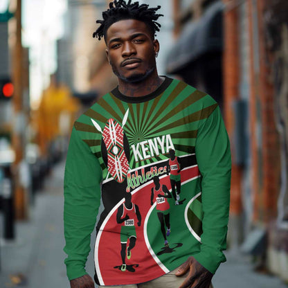 Afro Athletics Kenya Long Sleeve Shirt Olono Maasai Shield Running Way - African Pride