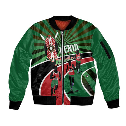Afro Athletics Kenya Sleeve Zip Bomber Jacket Olono Maasai Shield Running Way - African Pride