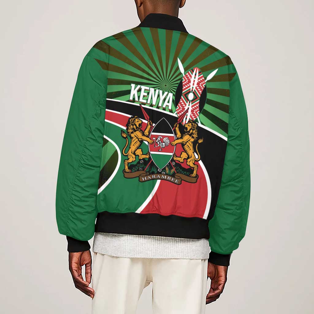 Afro Athletics Kenya Sleeve Zip Bomber Jacket Olono Maasai Shield Running Way - African Pride