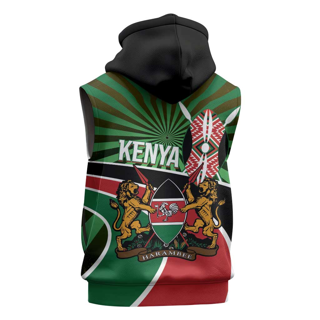 Afro Athletics Kenya Sleeveless Hoodie Olono Maasai Shield Running Way - African Pride
