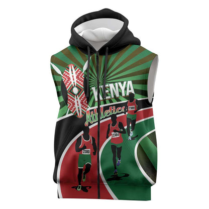 Afro Athletics Kenya Sleeveless Zip Hoodie Olono Maasai Shield Running Way - African Pride