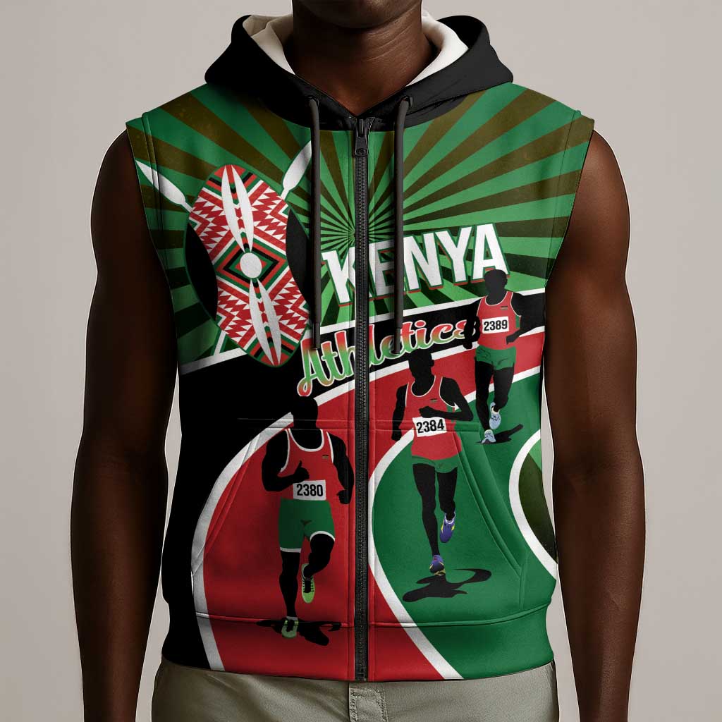 Afro Athletics Kenya Sleeveless Zip Hoodie Olono Maasai Shield Running Way - African Pride