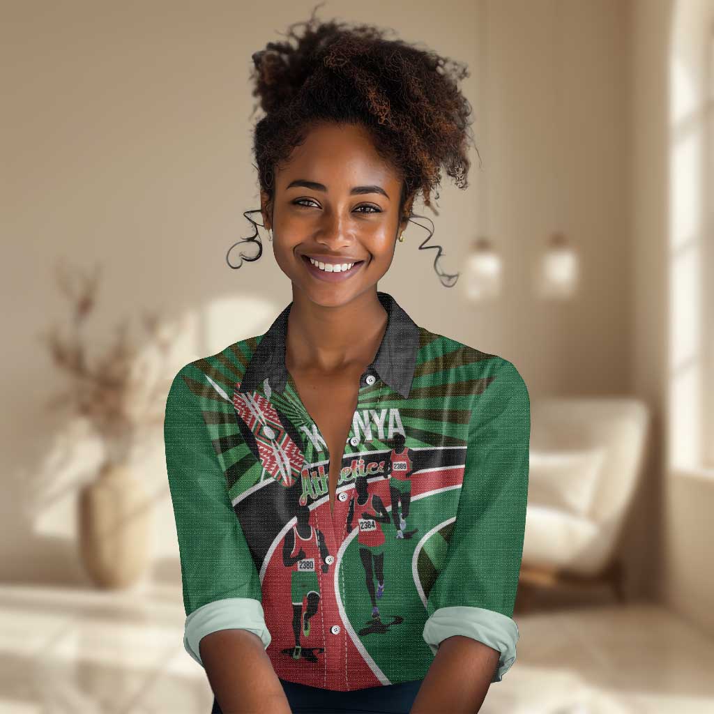 Afro Athletics Kenya Women Casual Shirt Olono Maasai Shield Running Way - African Pride