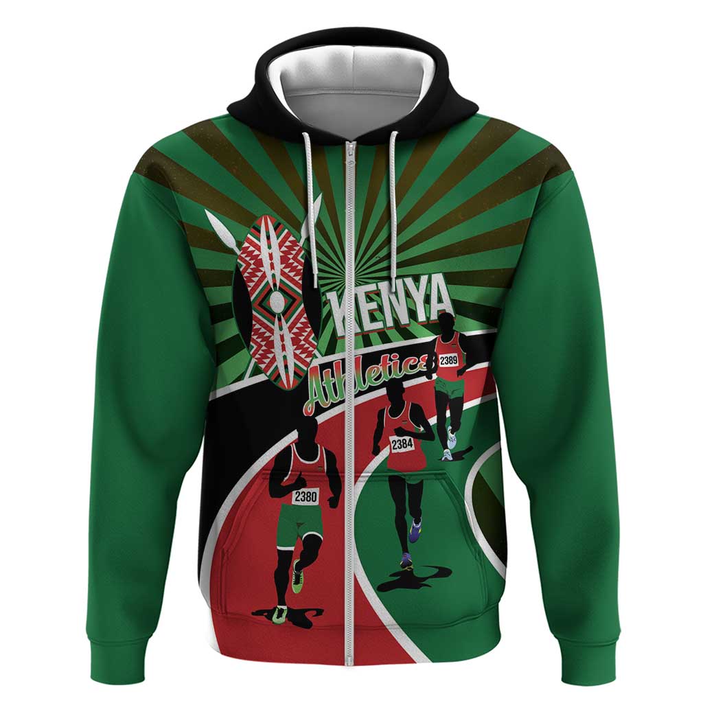 Afro Athletics Kenya Zip Hoodie Olono Maasai Shield Running Way - African Pride