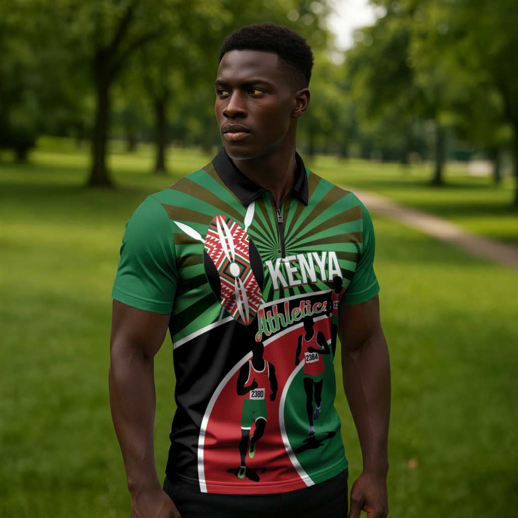 Athletics Kenya Zipper Polo Shirt Maasai Shield Running Way