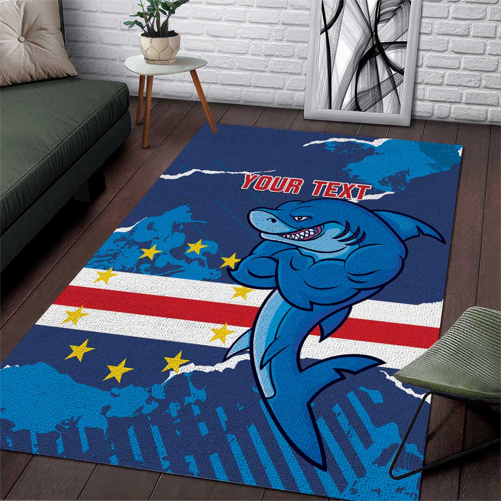 Custom Cape Verde Football Area Rug Blue Sharks Mascot