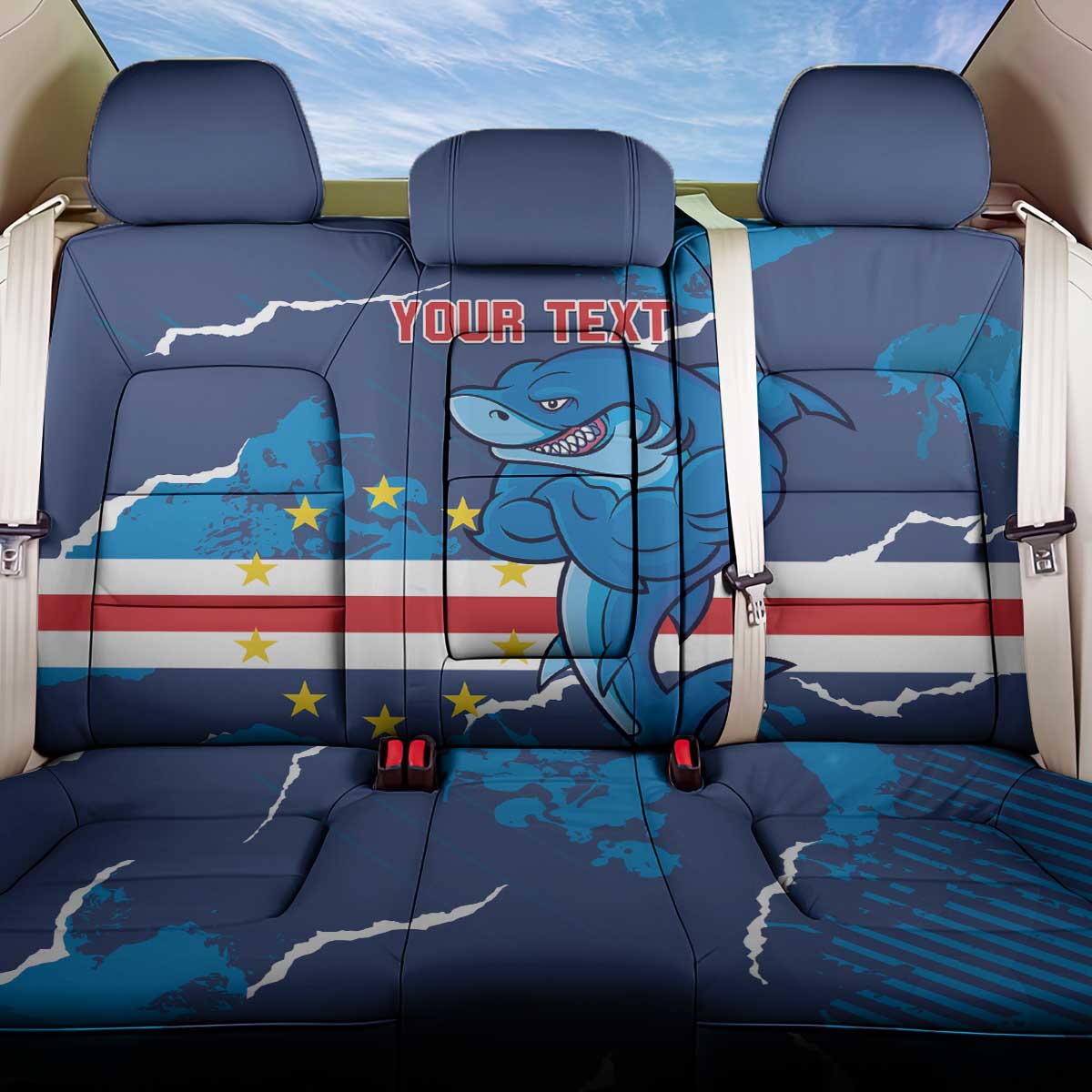 Custom Cape Verde Football Back Car Seat Cover Blue Sharks Mascot