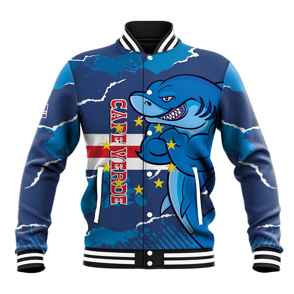 Custom Cape Verde Football Baseball Jacket Blue Sharks Mascot LT14