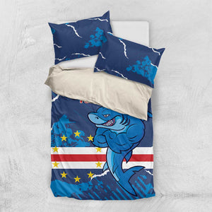 Custom Cape Verde Football Bedding Set Blue Sharks Mascot