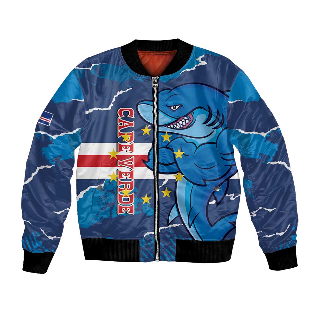 Custom Cape Verde Football Bomber Jacket Blue Sharks Mascot