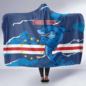 Custom Cape Verde Football Hooded Blanket Blue Sharks Mascot