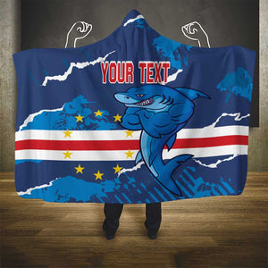 Custom Cape Verde Football Hooded Blanket Blue Sharks Mascot