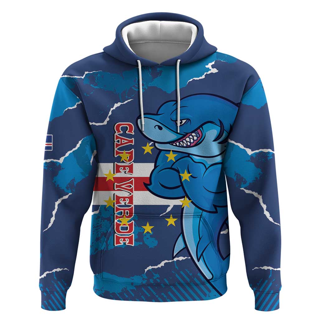 Custom Cape Verde Football Hoodie Blue Sharks Mascot