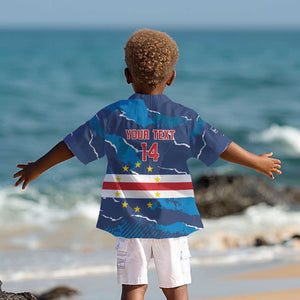 Custom Cape Verde Football Kid Hawaiian Shirt Blue Sharks Mascot