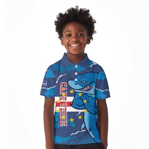 Custom Cape Verde Football Kid Polo Shirt Blue Sharks Mascot