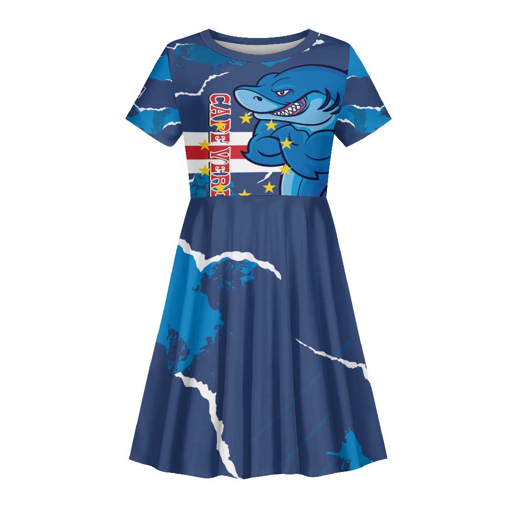 Custom Cape Verde Football Kid Short Sleeve Dress Blue Sharks Mascot