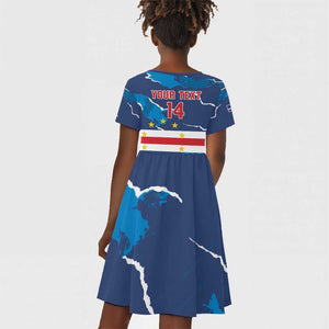 Custom Cape Verde Football Kid Short Sleeve Dress Blue Sharks Mascot