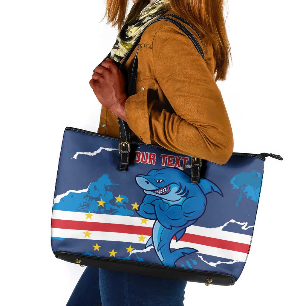 Custom Cape Verde Football Leather Tote Bag Blue Sharks Mascot