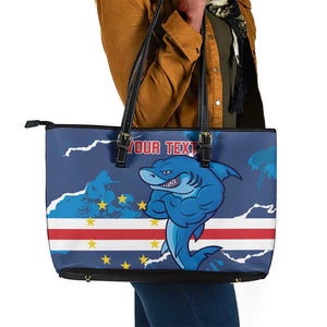 Custom Cape Verde Football Leather Tote Bag Blue Sharks Mascot