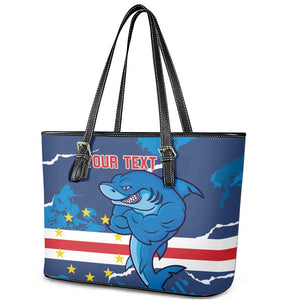 Custom Cape Verde Football Leather Tote Bag Blue Sharks Mascot