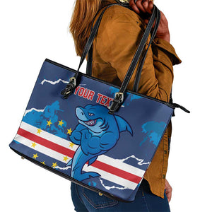 Custom Cape Verde Football Leather Tote Bag Blue Sharks Mascot